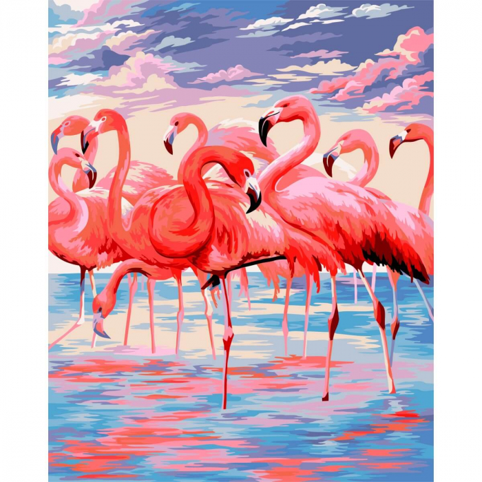 Set pictura pe numere, cu sasiu, Flamingo, 40x50 cm